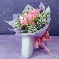 12 Pink Roses Hand Bouquet