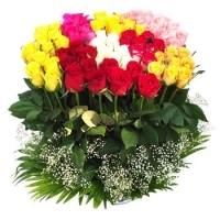 100 Mixed Roses basket