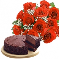 Dozen Roses & Chocolate Cake