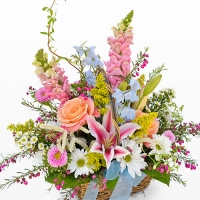 Colorful Mix of Flowers in a Basket